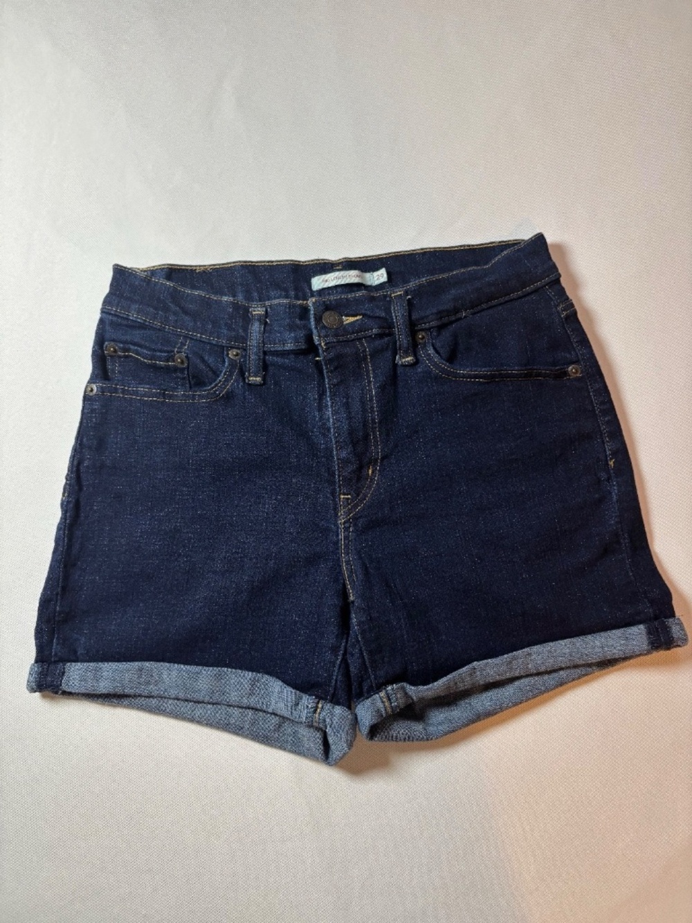 Levi’s Mid Length Stretch Denim Shorts Size 29 Dark Wash Cuffed Hem